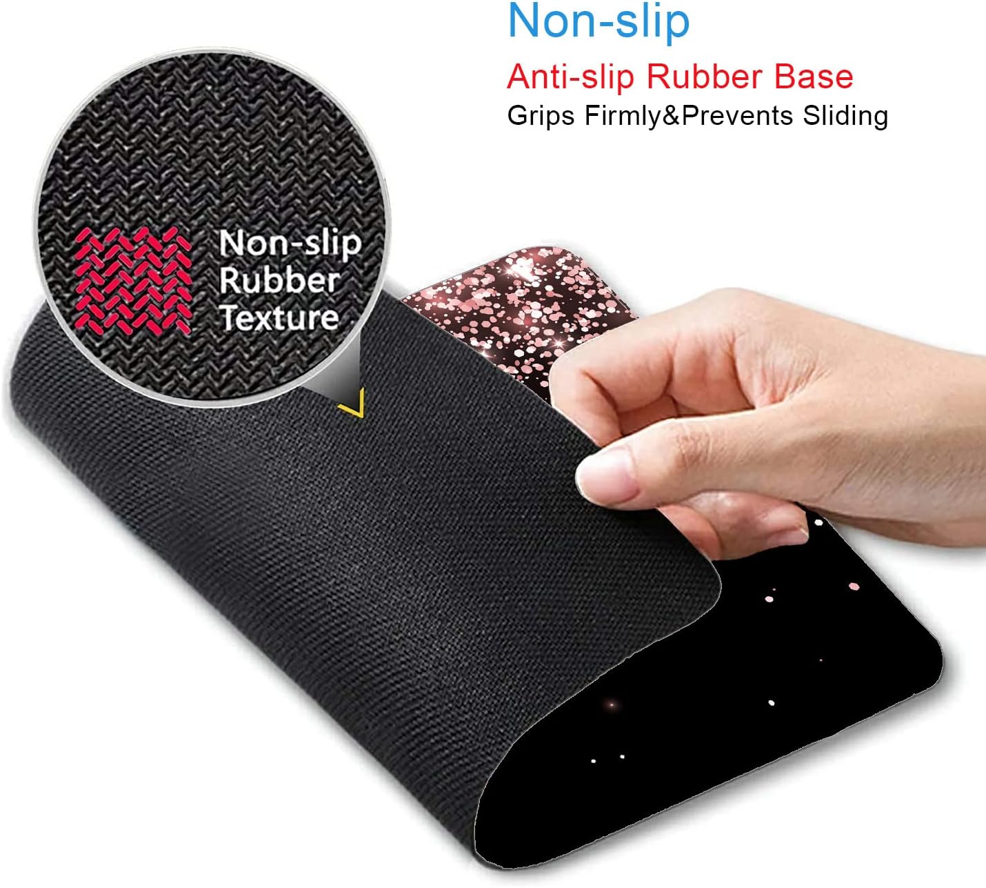 IMAYONDIA Mouse Pad, Rose Gold Glitter Black Mouse Pad, Non-Slip Rubber Base Women Mousepad, Mouse Mat Pad for Work, Game, Office, 9.5 x 7.9 Inch - Beautiful Modern Luxury Design
