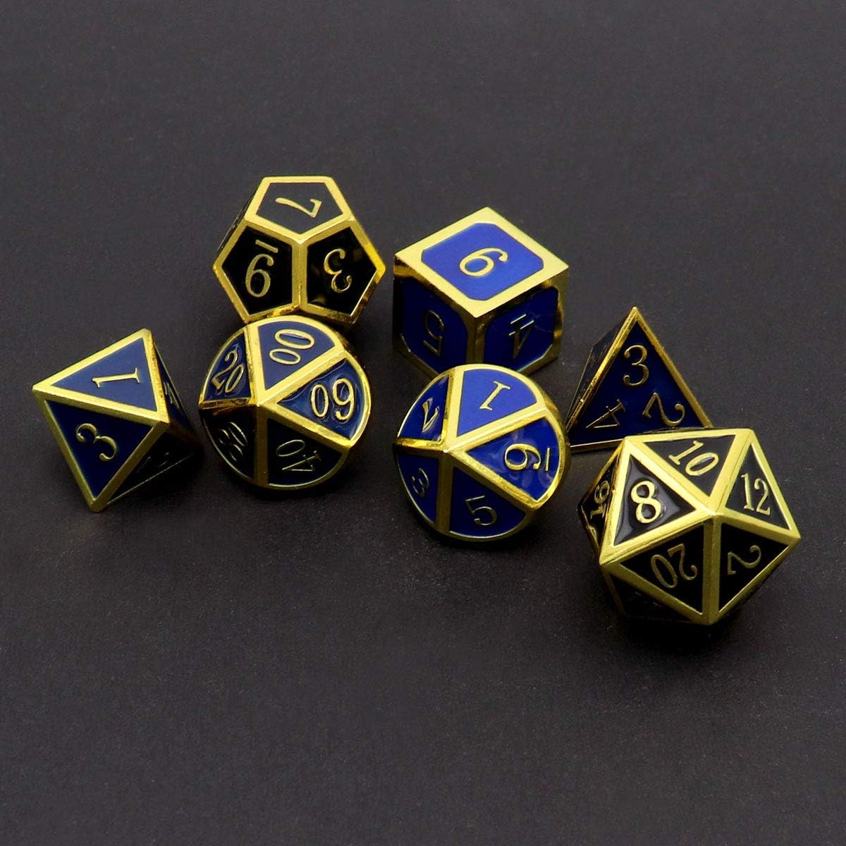 Haxtec Temperature Color Chaning Metal DND Dice Set Gold Blue Polyhedral D&D Dice Compatible with Dungeons and Dragons RPG-Gold Black Blue Shift