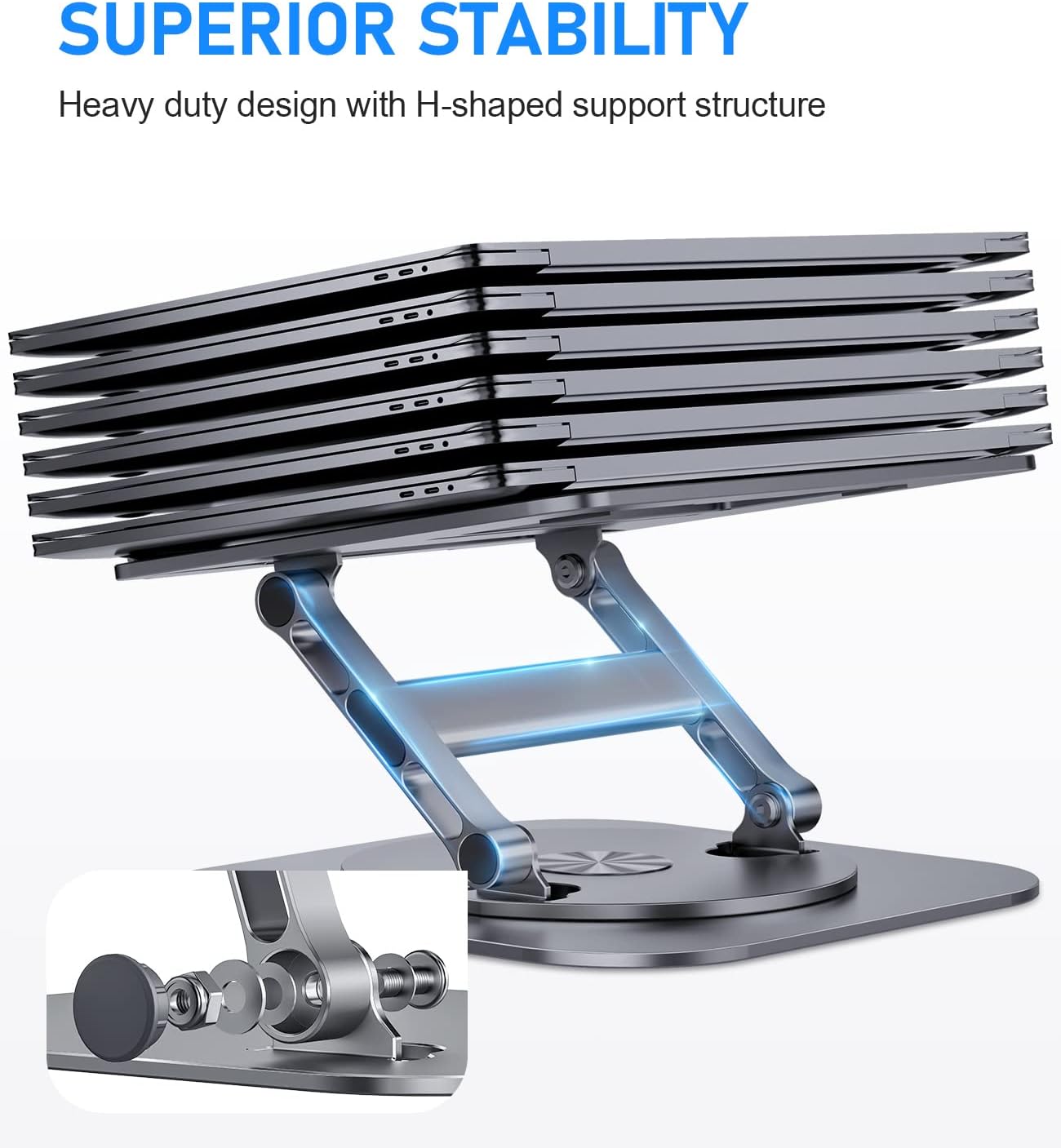 Adjustable Laptop Stand with 360 Rotating Base, Stable Computer Stand for Laptop Ergonimic Foldable Laptop Riser for Desk Compatible with MacBook Pro/Air Notebook up to 16 Inches, Grey