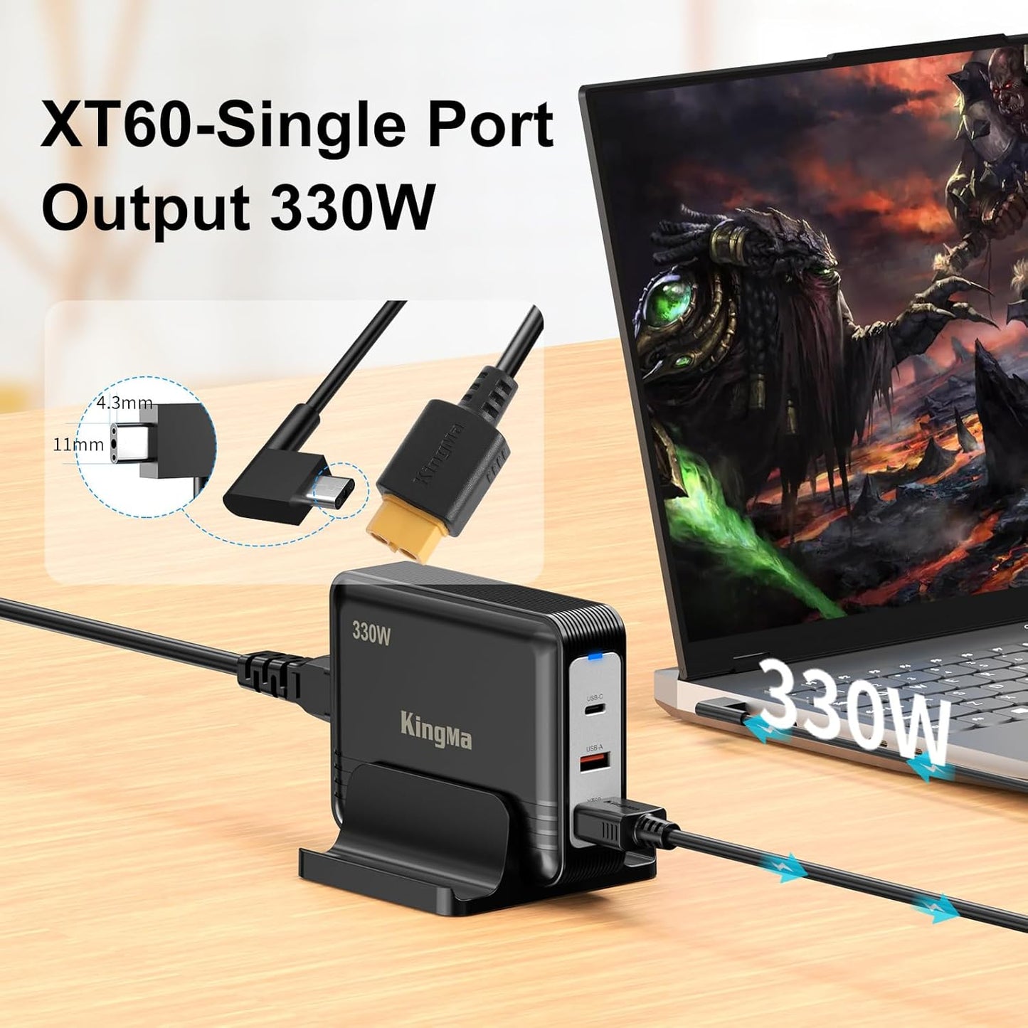 330W Razer Blade 18 with 4060/4070 Gaming Laptop Charger, 3-Port PD 3.0 (20V/16.5A) Fast Charging Adapter for Razer Blade 14/15/16/17 with 11/43mm Cable Compatible with Gaming & Engineering Laptops