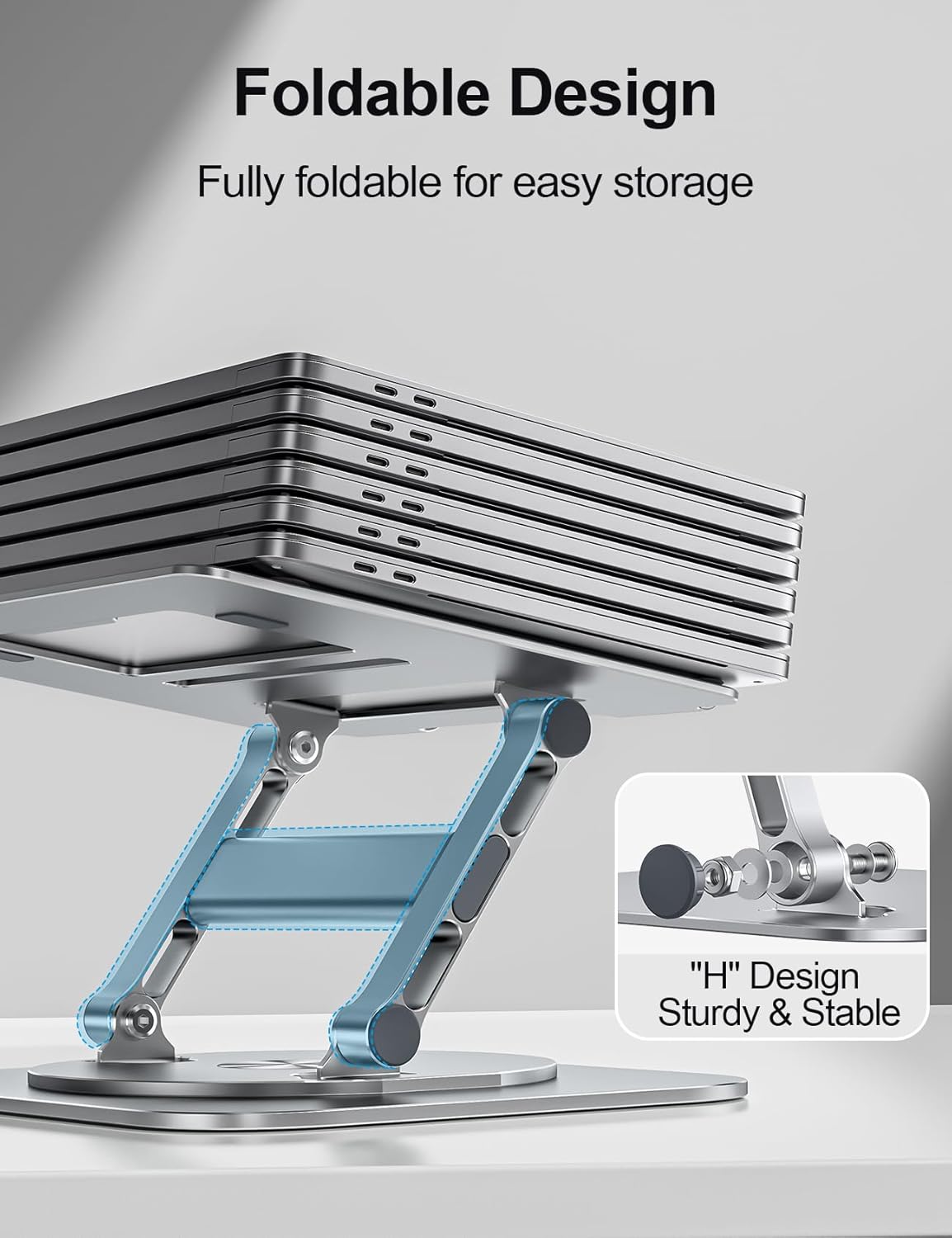 Laptop Stand for Desk, 360 Rotating Base Aluminum Computer Stand Ergonomic Laptop Riser Notebook Holder Fits up to 17-Inch Laptop, Silver