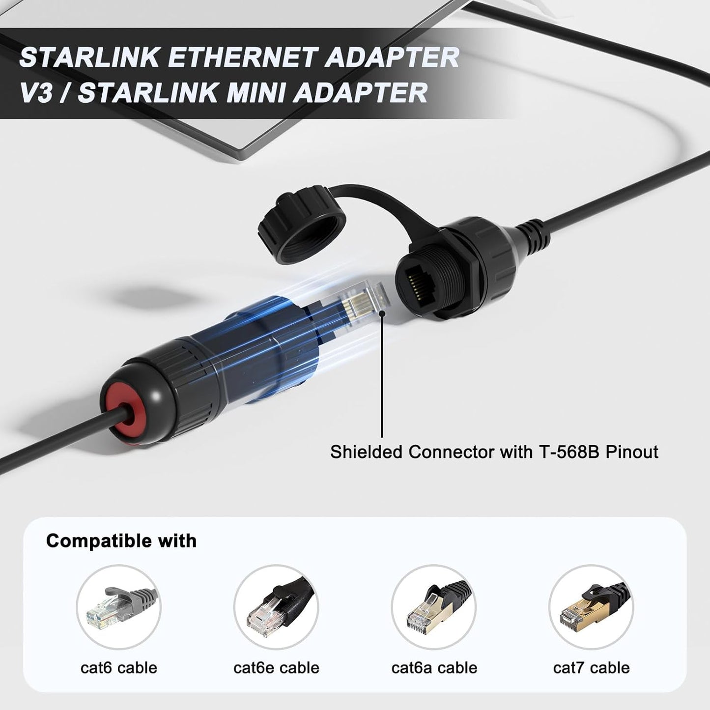 for Starlink Ethernet Adapter Gen 3/Mini, for Starlink Cable SPX to RJ45 Adapter for Standard V3/Mini Dish and Router Black (1PCS)