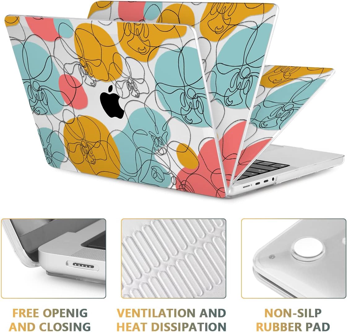 CISSOOK Floral Case Compatible with MacBook Pro 14 Inch 2023 2021 Release A2992 A2918 M3 A2779 M2 A2442 M1 Pro/Max, Plastic Hard Shell +Keyboard Cover for MacBook Pro 14 with Touch ID -Art Floral