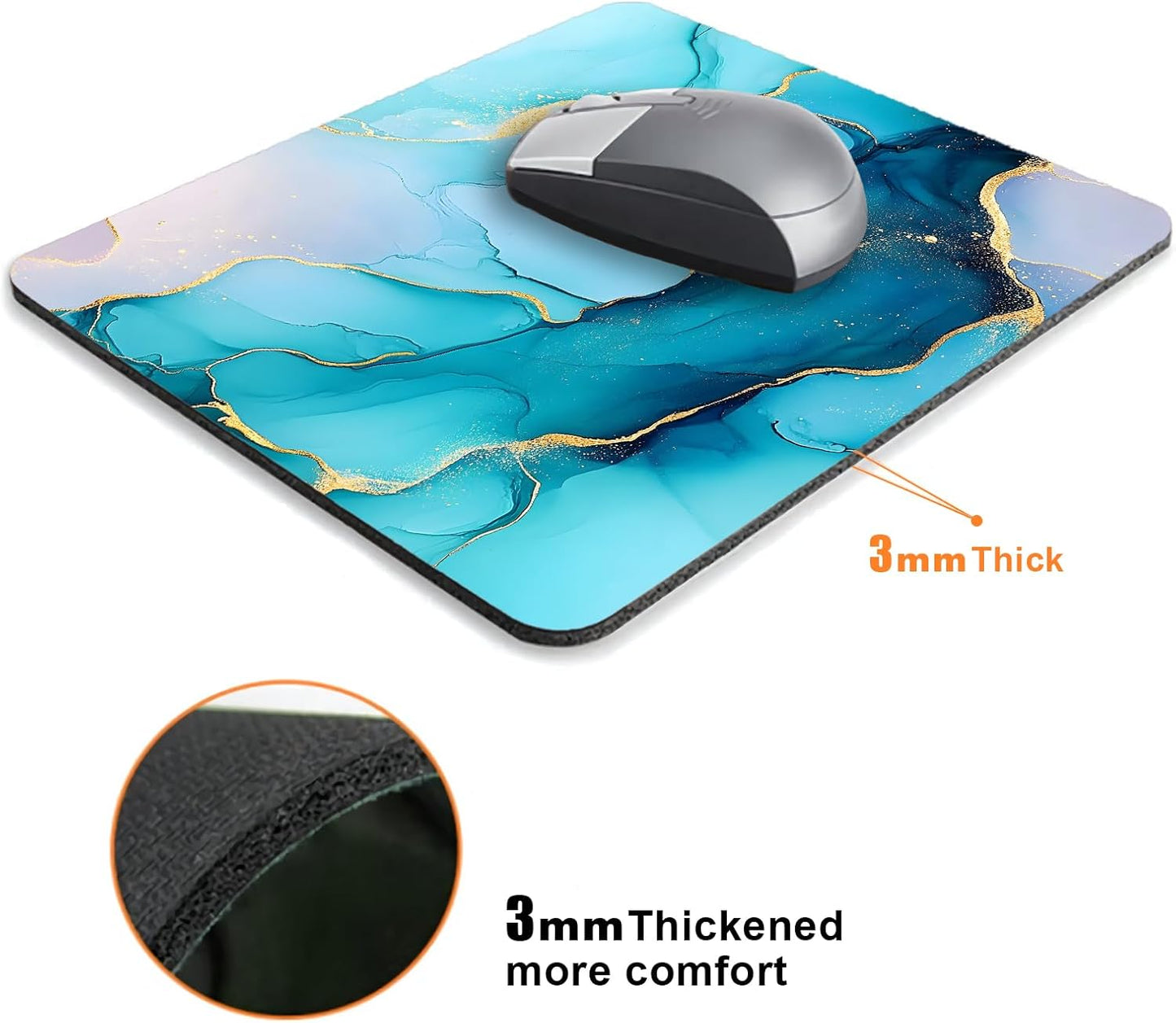 Golden Texture Teal Marble Mouse Pads for Desk, Portable Wireless Computer Mouse pad Small Design with Women, Non-Slip Rubber Base Laptop Mousepad 9.5" x 7.9" Smooth Surface for Office & Travel