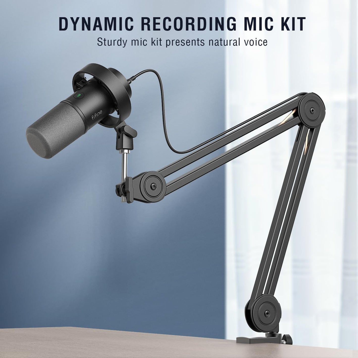 FIFINE Dynamic Podcast Microphone Set with Boom Arm Stand, Studio XLR/USB Microphone for Recording Vocal Streaming, Metal Mic with Mute Tap, Headphone Jack, Heavy Duty Boom Arm-K688T