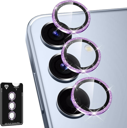 for Samsung Galaxy S25 Plus Camera Lens Protector, Individual Metal Ring Tempered Glass Lens Cover, [Strong Adsorption] Scratch Resistant Ultra-Thin HD Clear Lens Cover, 1 Set-Purple Sparkly