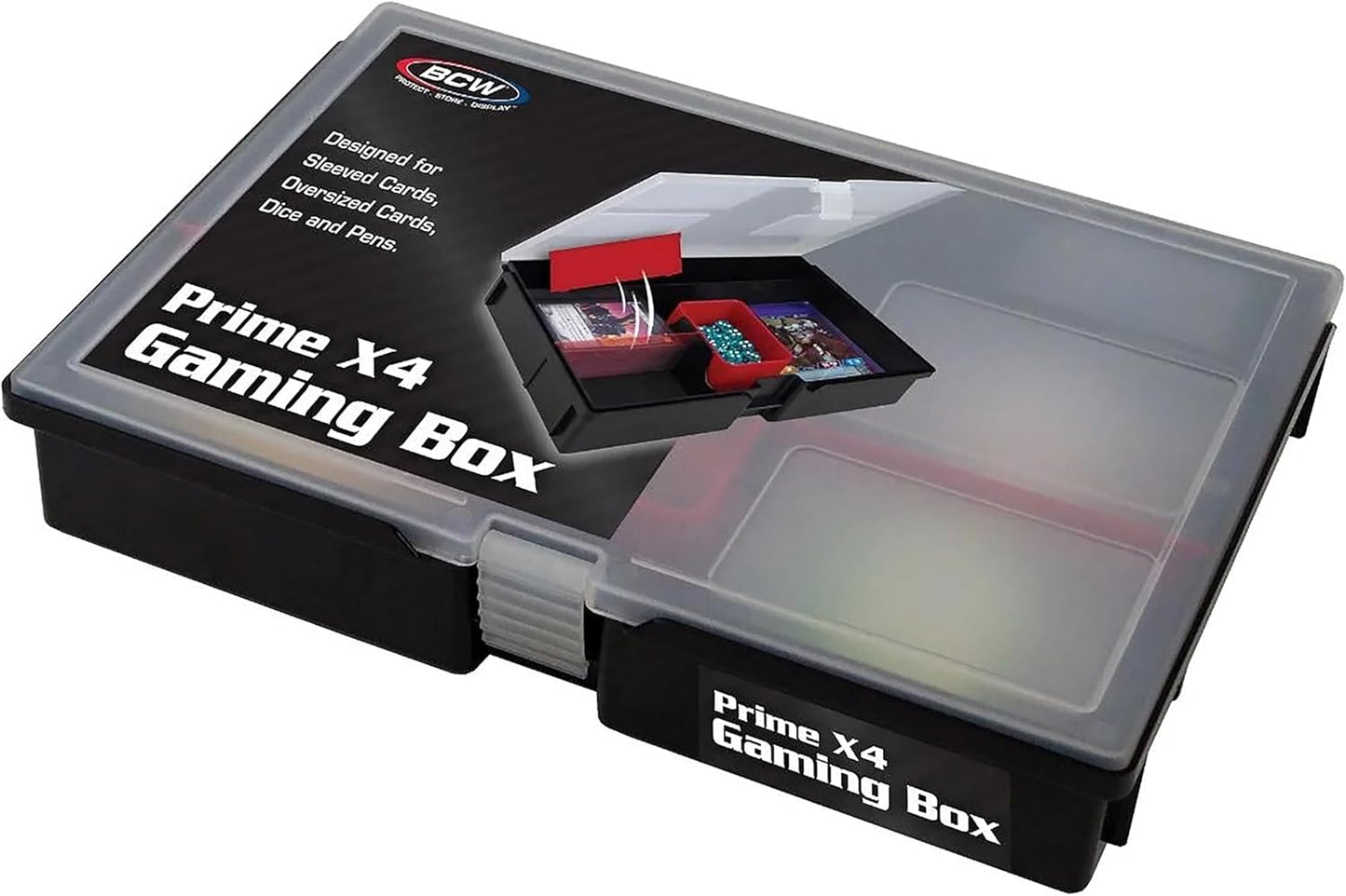 BCW Prime X4 Gaming Box | Playing Card Storage Box for Decks and Game Accessories, Includes Removable Dividers and Dice Trays | Trading Card Storage Box for Gaming (Standard)