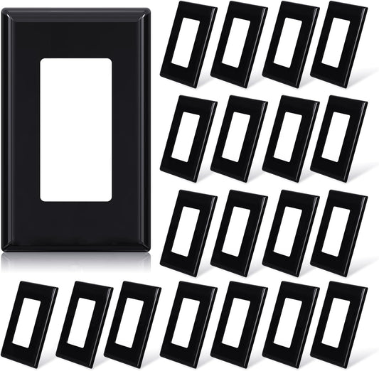 ELEGRP 1-Gang Screwless Decorative Wall Plates, Standard Size Unbreakable Thermoplastic Faceplate Cover for Decorator Receptacle Outlet Switch, UL Listed (20 Pack, Glossy Black)