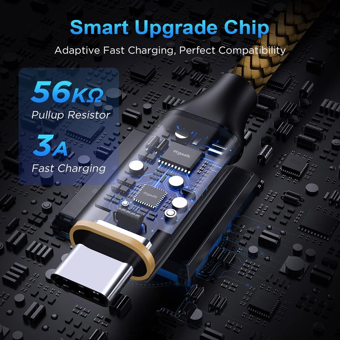 etguuds 4ft USB A to USB C Cable 3A Fast Charging, 2-Pack USB A to USB Type C Charger Cord for iPhone 16 15 Pro/Pro Max/Plus, for Samsung Galaxy S24 S23 S22 S21 S20 S10 A55 A54 Flip Note, Moto, Gold