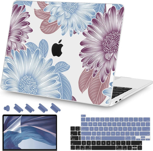 Teryeefi Compatible with M2 M1 MacBook Pro 13 Inch Case A2338 A2289 A2251 A2159 A1989 A1706 A1708 (2024 20203 2022-2016), Hard Shell Case & Keyboard Cover for Mac Pro 13" - W-Flowers
