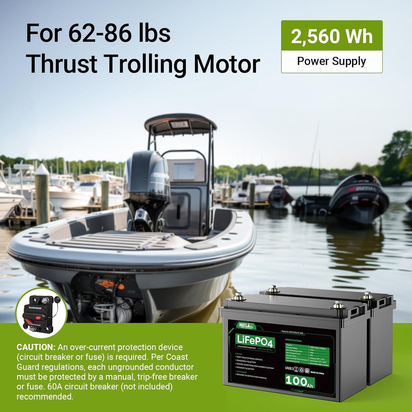 HQST LiFePO4 Battery 100ah Lithium Battery, 12V Lithium Iron Phosphate Battery Deep Cycle Marine Battery, 10 Year Lifetime with Low & High Temp Protection for RV, Trolling Motor, Boat-2 Pack