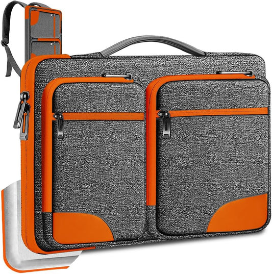 Hseok Laptop Case 15 15.6 16 inch Sleeve with Handle and Hidden Strap,Compatible with MacBook Pro 15.4 16, 360° Protective PC Briefcase with 4 Pockets for Laptop Accessory,Easy to Carrying,Gray-Orange