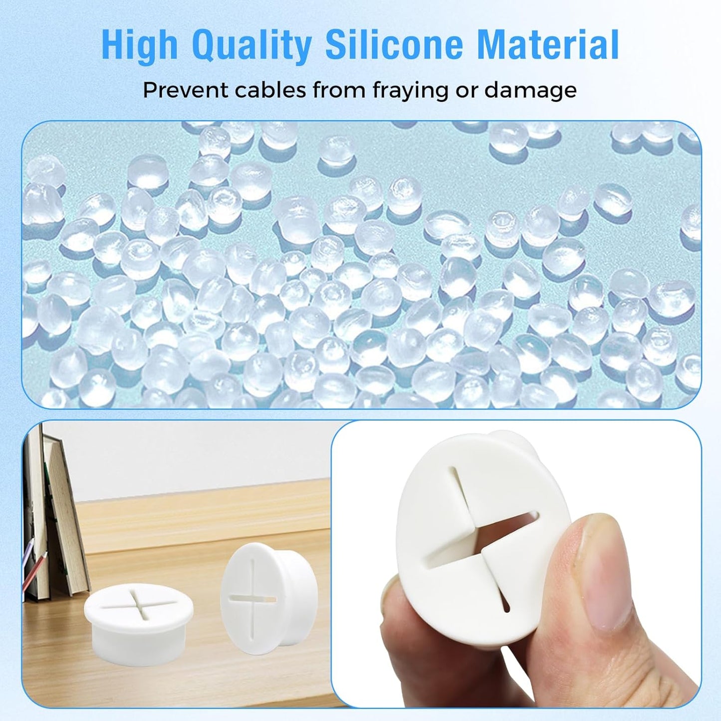 Desk Grommet, 1 in 25 mm Silicone Rubber Grommets, White Desk Hole Cover for Cables, Flexible Wall Cord Pass Through Grommet for Office Table Computer Home Furniture Wire Organizer-15 Pcs