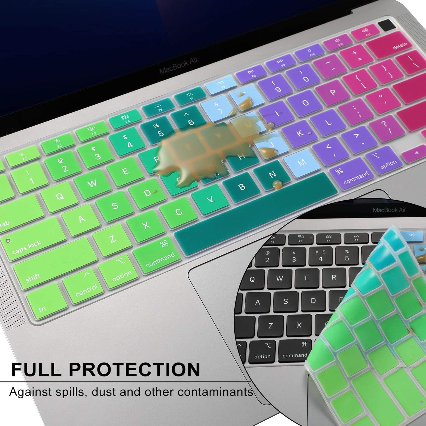 Allinside Silicone Keyboard Cover for New MacBook Air 13 inch A2179 Released in 2020 with Touch ID and Retina Display US Version, Rainbow