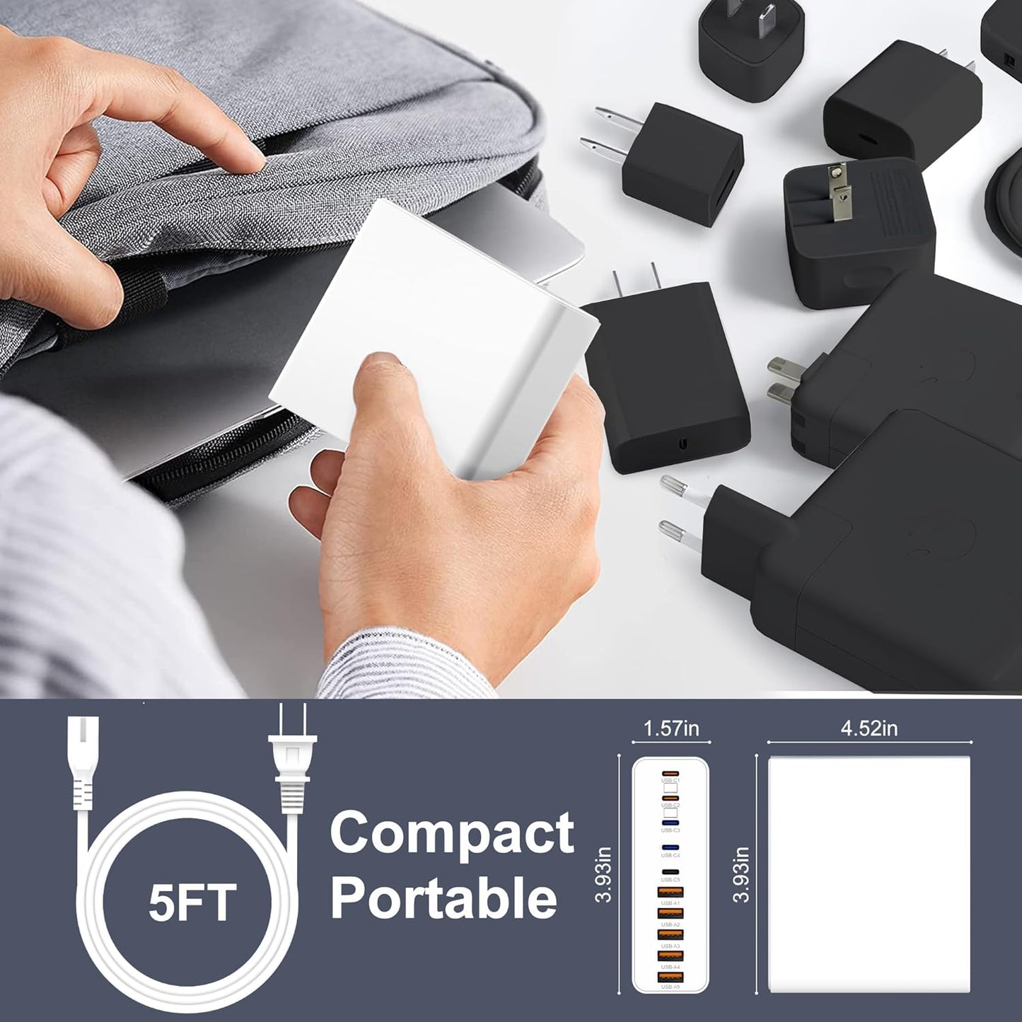 420W USB C Charger Block,10-Port Charging Station GaN Fast Charging Type C & USB A Wall Charger Adapter for MacBook Pro/Air,iPhone,iPad,Dell XPS,Samsung Galaxy(White)