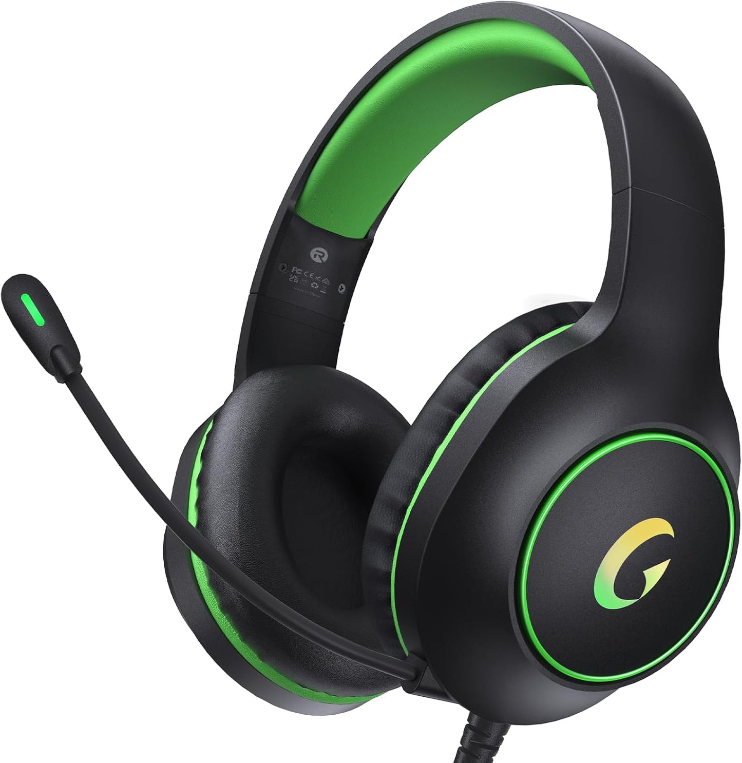 CM7002 Gaming Headset for PS5, PS4, PC, Mac, Switch, Xbox Series, Surround Sound RGB Gaming Headphones with Noise Canceling Microphone, 50MM Dynamic Drivers, 3.5MM Audio Jack, Black Green