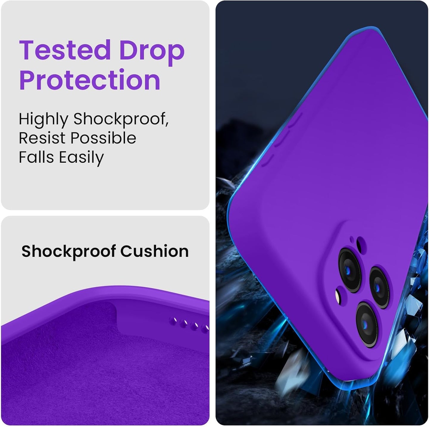 FireNova Designed for iPhone 15 Pro Case, Silicone Upgraded [Camera Protection] Phone Case with [2 Screen Protectors], Soft Anti-Scratch Microfiber Lining Inside, 6.1 inch, Neon Purple
