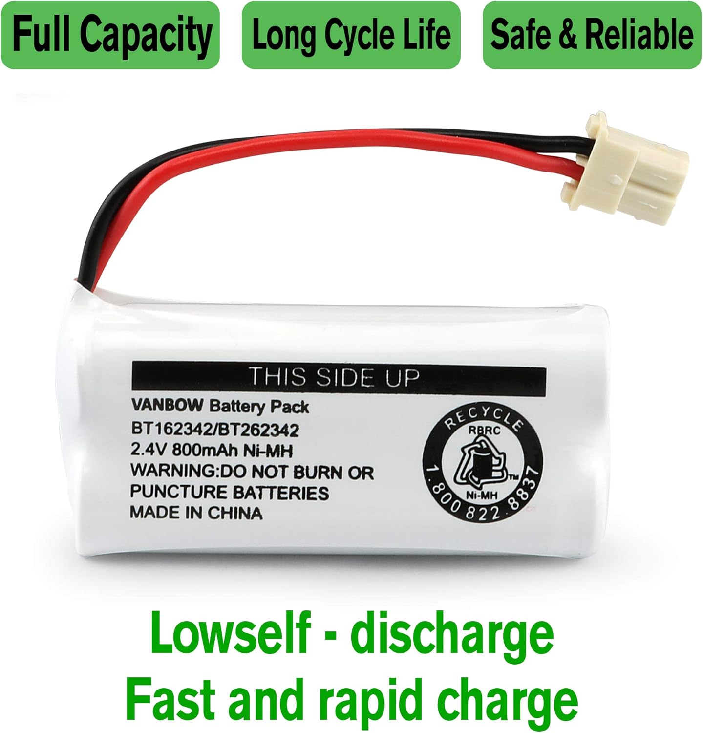 Battery BT162342 / BT262342 BT183342/BT283342 BT166342/BT266342 2.4v 800Mah Battery Pack for VTech CS6114 CS6419 CS6719 AT&T EL52300 CL80112 VTech CS6719-2 Cordless Handsets (Pack 4)