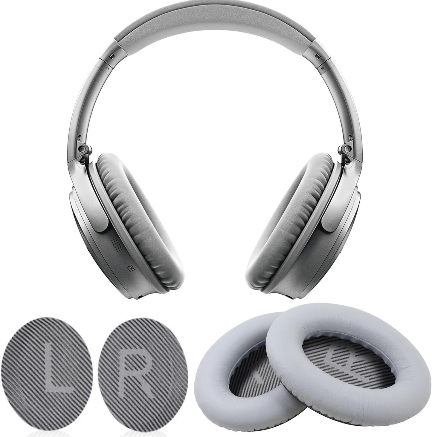 Ear Pads for Bose Quiet Comfort 35 Soft Protein Leather Replacement Earpads Ear Cushions Ear Pad for Bose QC 45/35 / 25/15 QC2 / Ae2 / Ae2i / Ae2W / Sound Link/Sound True (QC35-Gray&Gray)