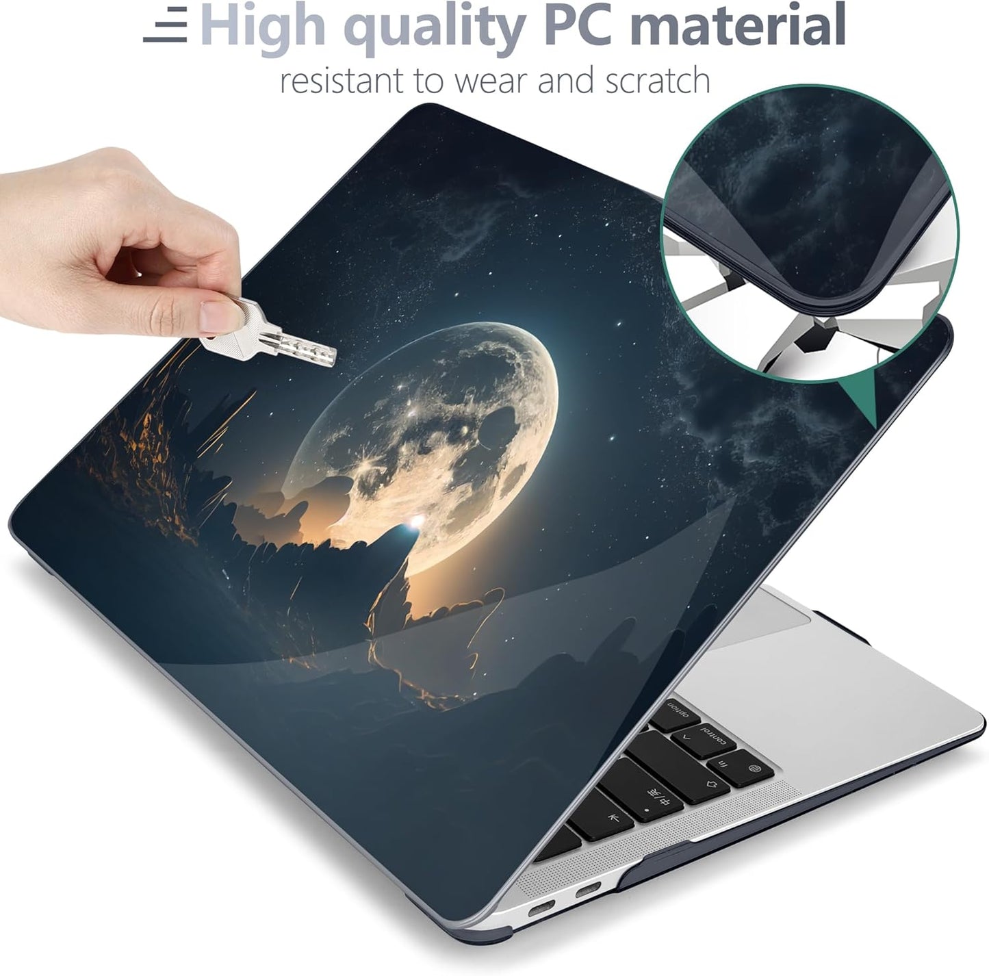Batianda Case for M1 MacBook Air 13 Inch Model A2337 A2179 A1932 2021 2020 2019 Release,3D Painted Creative Series Design Hard Shell with Keyboard Cover & Screen Protector, Moon in Sky