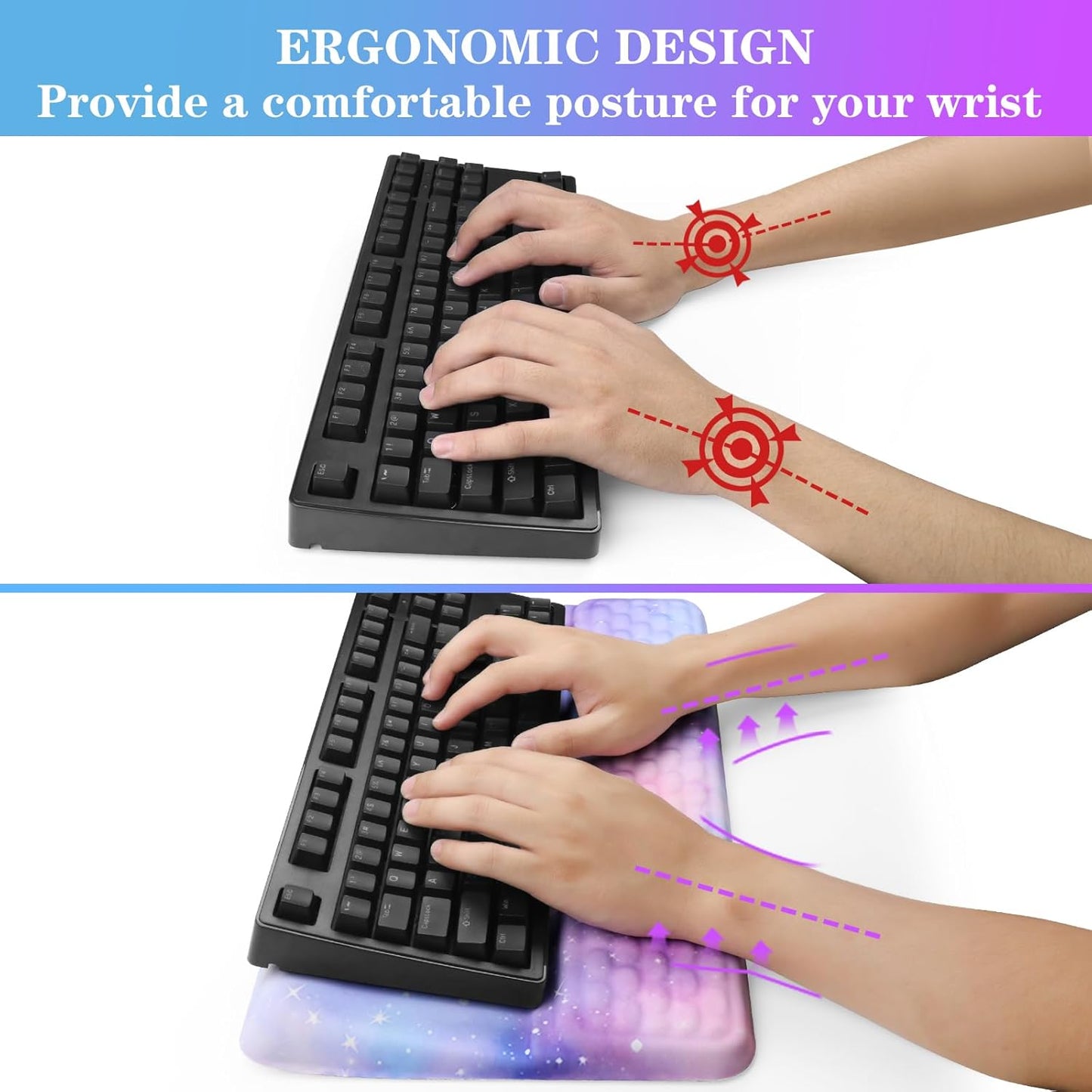 Computer Keyboard Stand with Wrist Rest, Ergonomic Tilted Keyboard Holder - Keyboard Riser with Wrist Pad - Keyboard Tray Support for Office Home -Colorful Stars