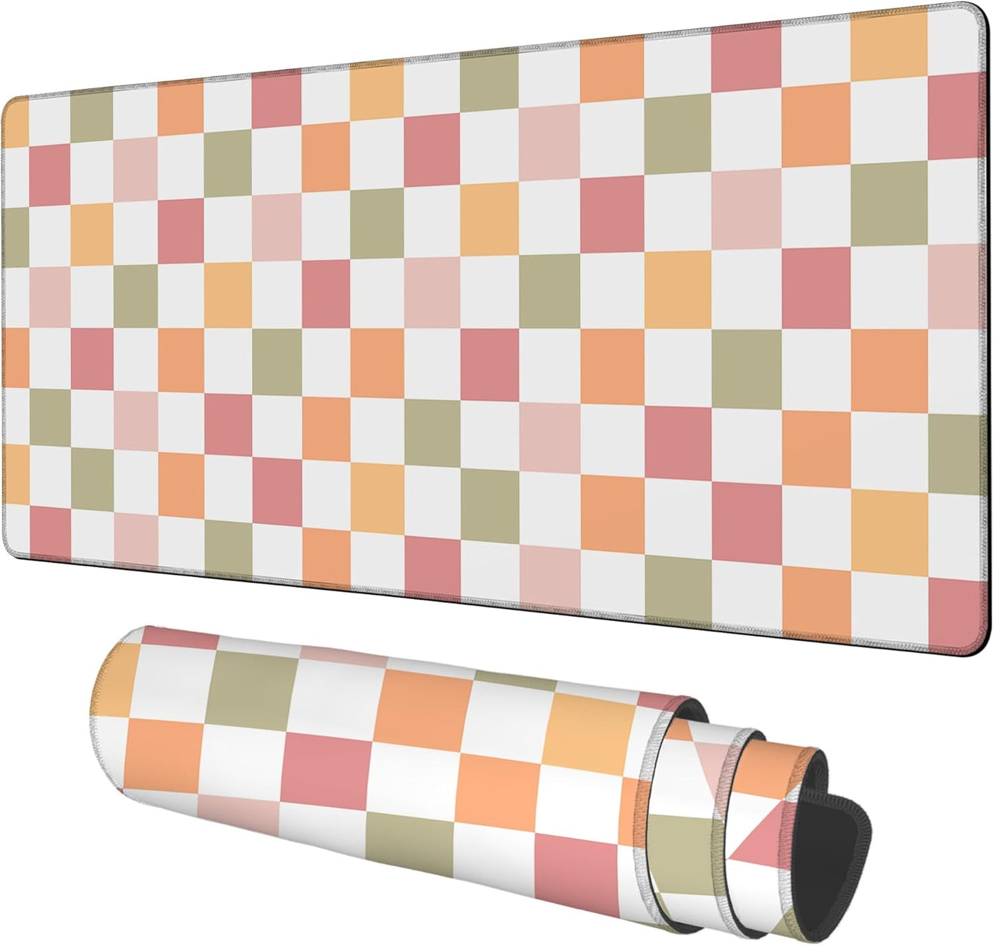 Gaming Desk Pad Large Extra Length Multicolored Chess Board Mouse Pad Keyboard Laptop Non-Slip Waterproof with Rubber Base Thick Stitched Edge Mouse Mat for Office Home 35.4 x 15.7 Inches