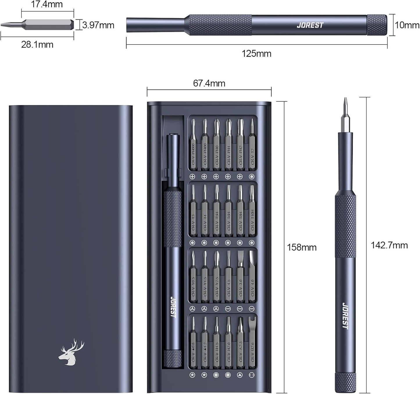 JOREST 25-IN-1 Precision Screwdriver Set, Mini Repair Tool Kit with Torx for Macbook, Computer, Laptop, iPhone, PS5, Xbox, Switch, Glasses, Watch, Ring Doorbell, Electronic, Small Gift Gadget for Men
