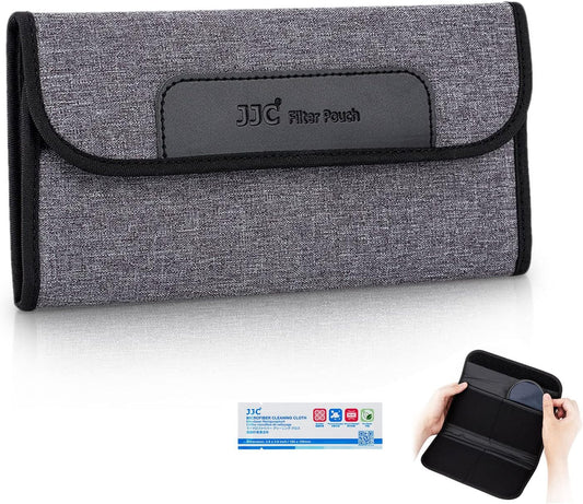 JJC 4 Pockets Lens Filter Case for Filter Up to 82mm (37mm 40.5mm 43mm 46mm 49mm 52mm 55mm 58mm 62mm 67mm 72mm 77mm),Foldout Filter Pouch with Microfiber Cleaning Cloth,Photography Filter Holder Bag