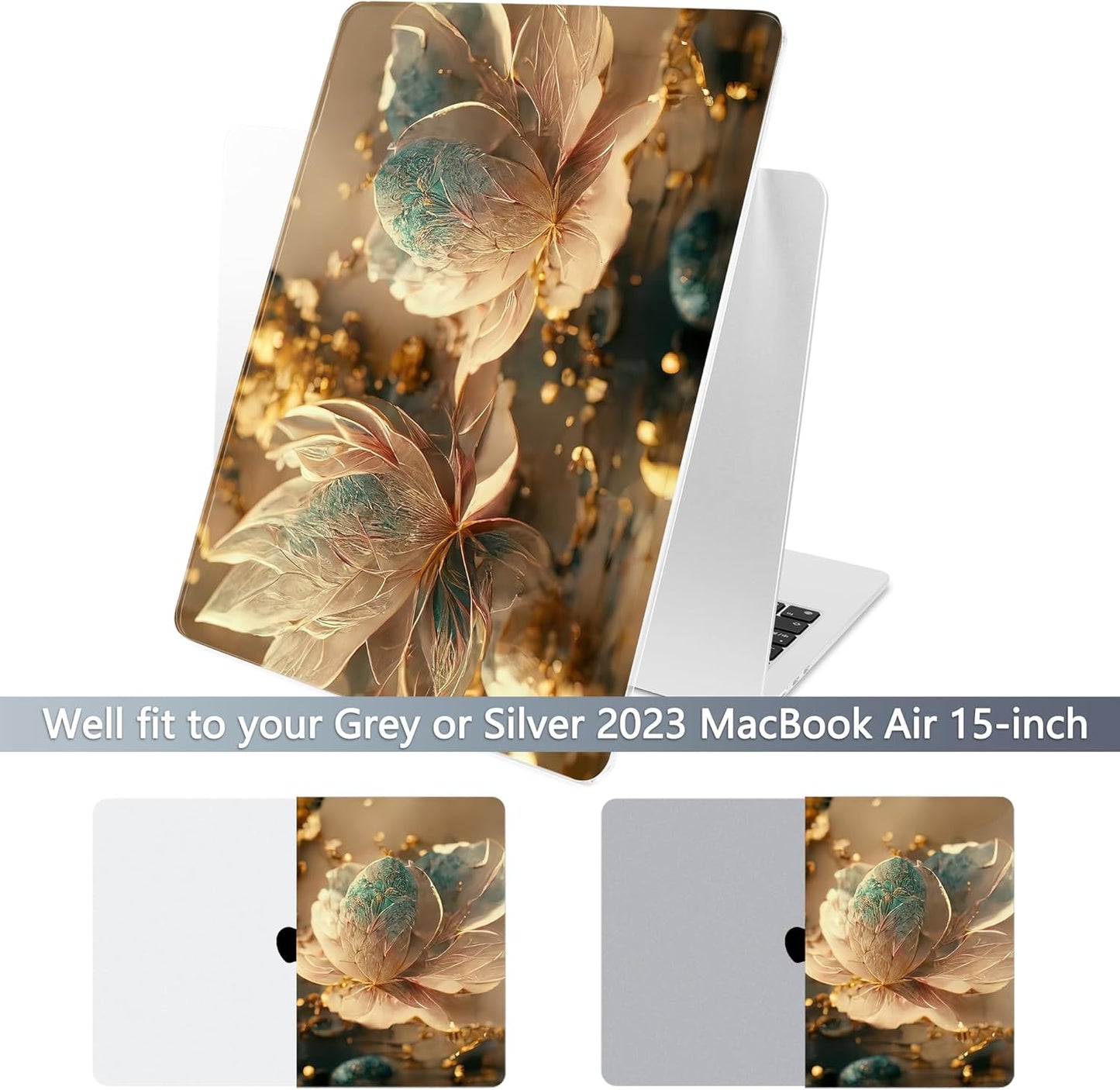 Batianda Premium Case for New MacBook Air 15 inch 2025 M4 2024 2023 with M3 M2 Chip Model A3114 A2941, Designed Protective Plastic Hardshell & Keyboard Cover & Screen Protector, 3D Flower