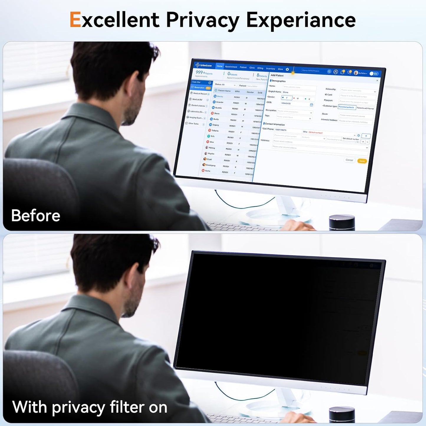 32 Inch Computer Privacy Screen Filter for 16:9 Aspect Ratio Widescreen Monitor - Anti Glare Blue Light Filter, Removable Computer Monitor Privacy Shield, Anti-Scratch Screen Protector Film 32 in