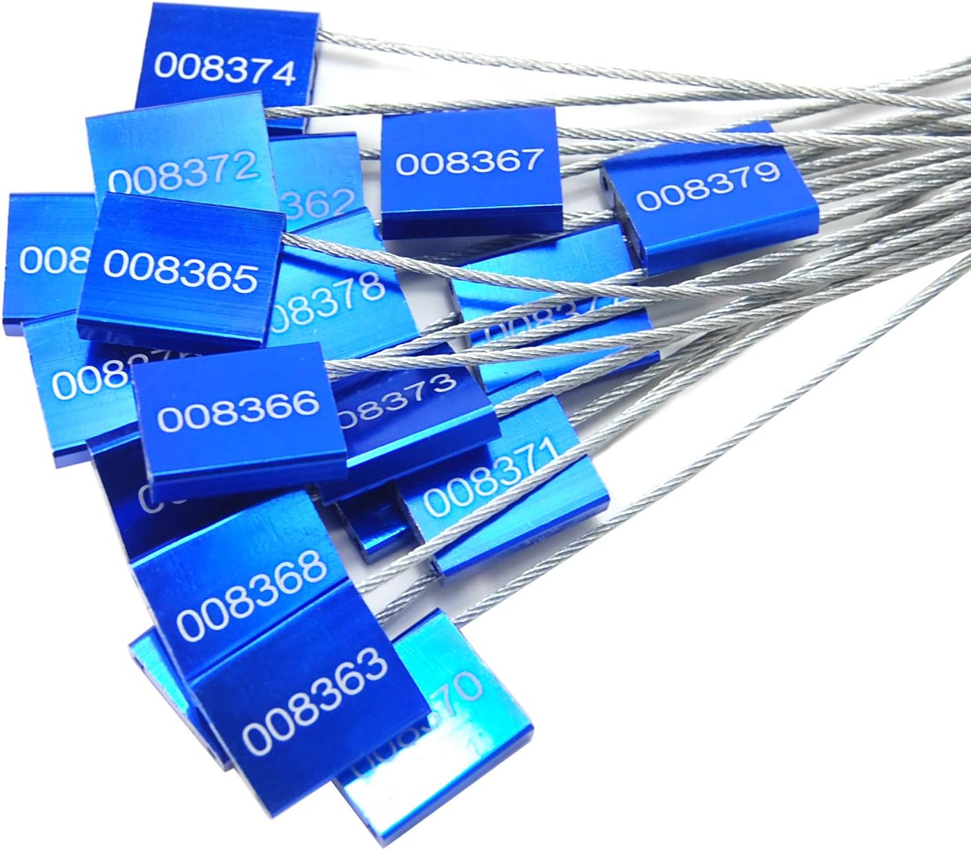 500 pcs Numbered Security Cable Seals Tamper Resistant Shipping Label Steel Metal Tags-Ties Pull Tight Truck Door Lock Disposable Self-Locking Security Strap (Blue)