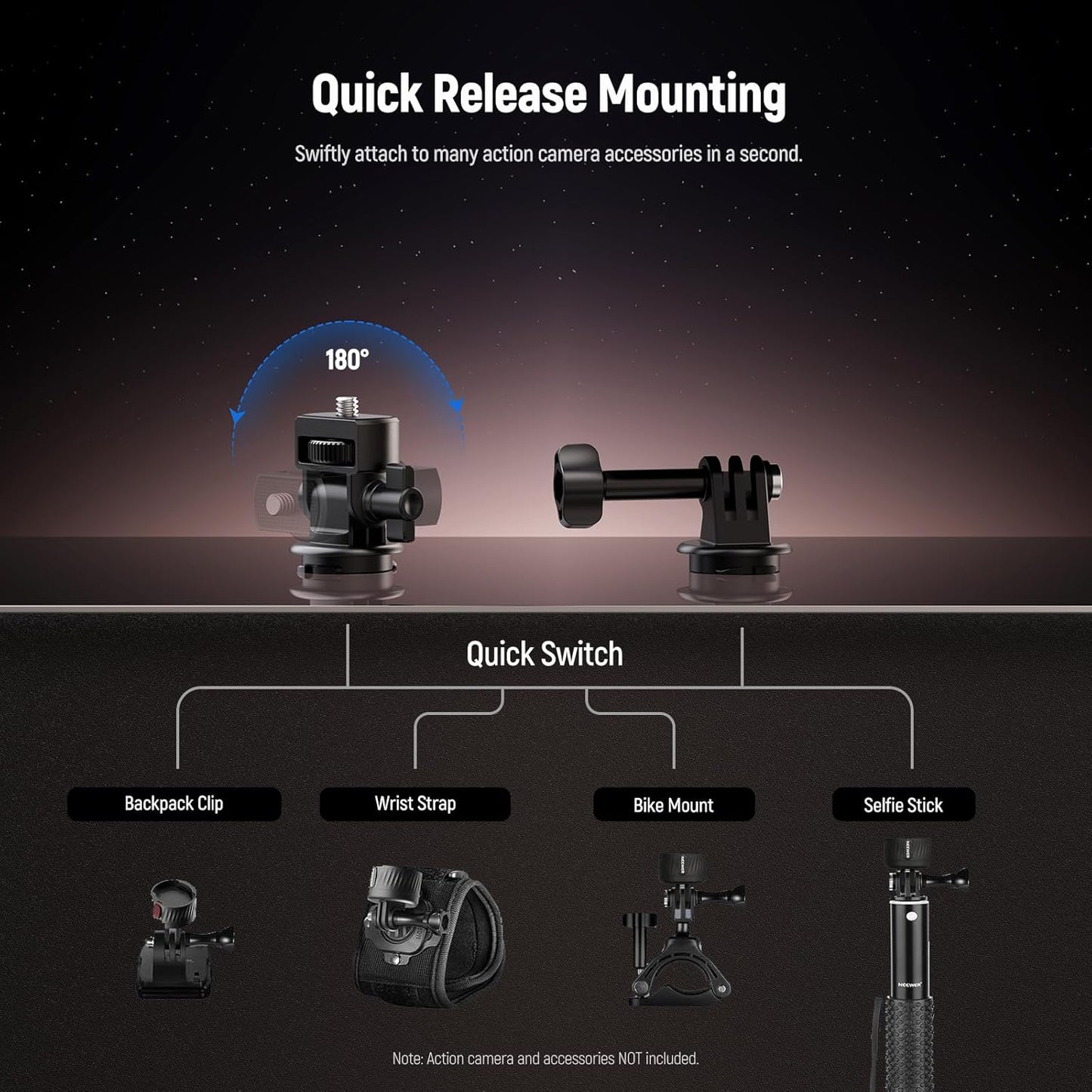 NEEWER Magnetic Action Camera Mount Kit, Compatible with GoPro Hero 13 12 11 Max DJI Osmo Action Insta360, ABS Magnetic Quick Release Mount for POV Shots, GP-24