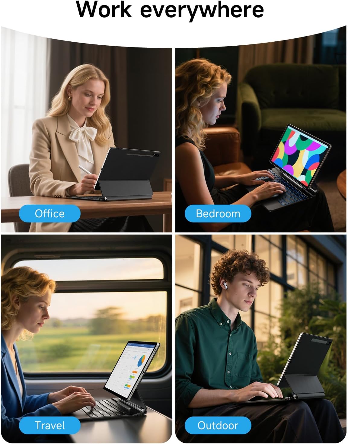 HOU Keyboard for Samsung Galaxy Tab S10+ Plus/S9+ Plus/S9 FE+ Plus/S8+ Plus/S7+ Plus/S7 FE 12.4" with Magnetic Case,Floating Cantilever,Multi-Function Trackpad,7 Colors Backlit,S Pen Holder,Black