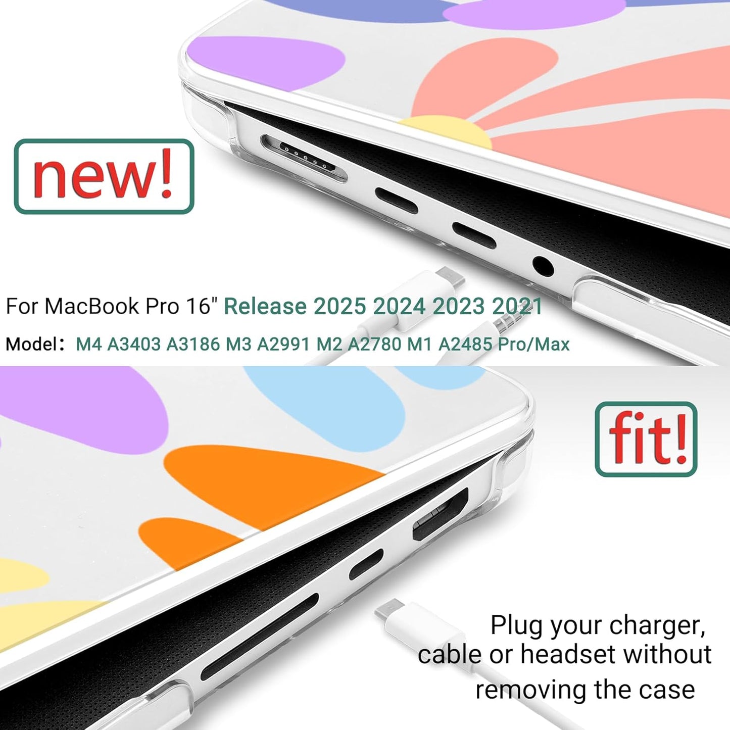 DONGKE for M4 MacBook Pro 16 Inch Case 2024 2023 2021 A3403 A3186 M3 A2991 M2 A2780 M1 A2485 Pro/Max Chip, Plastic Hard Shell Case & Keyboard Cover for Mac Pro 16 with Touch ID, Power Florals