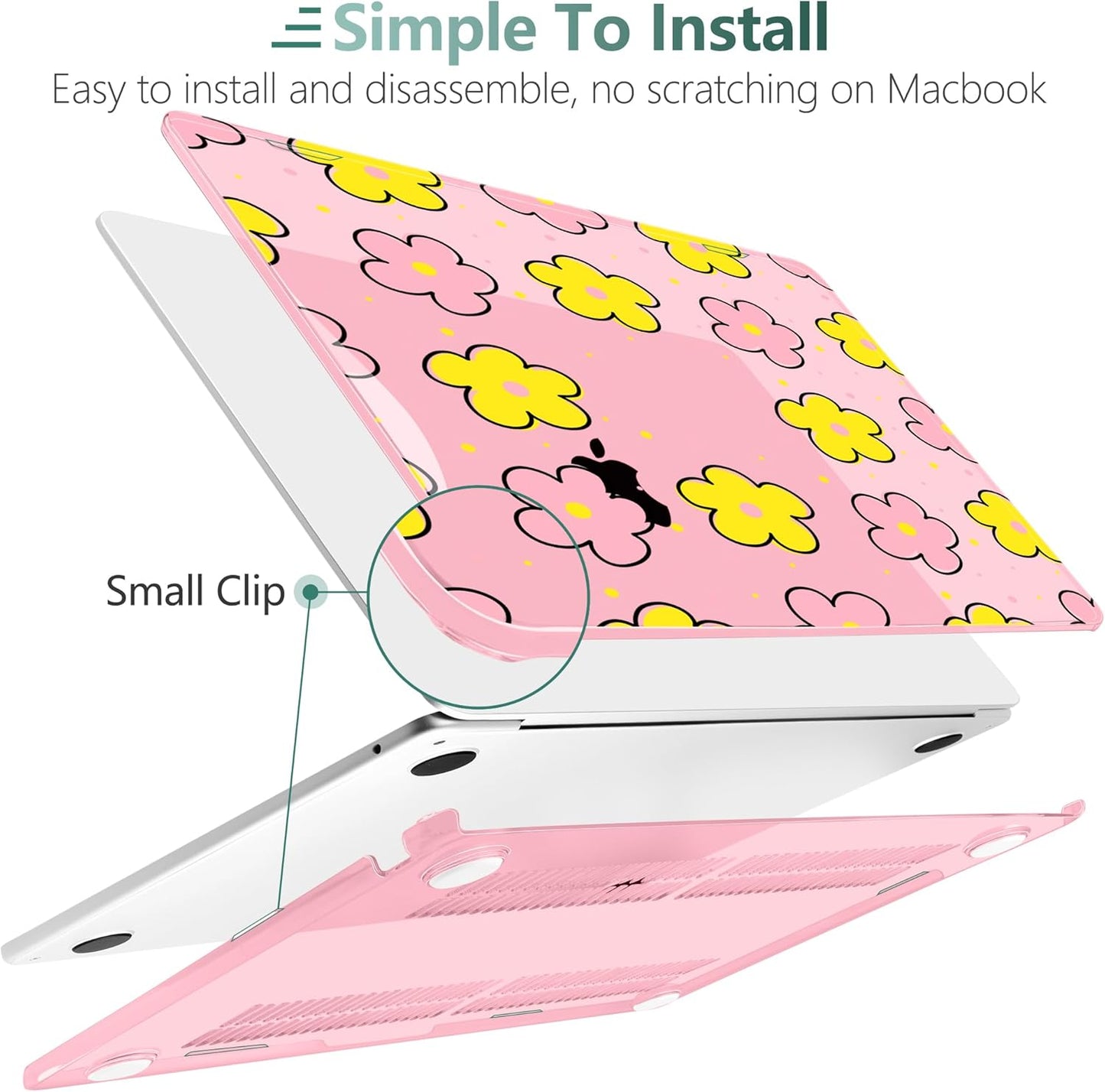TWOLSKOO Compatible with M4 MacBook Air 13.6 inch Case 2025-2022 Release M4 A3240 M3 A3113 M2 A2681, Plastic Hard Shell & Keyboard Cover & Type C Adapter & Screen Protector, Cute Pink Flowers
