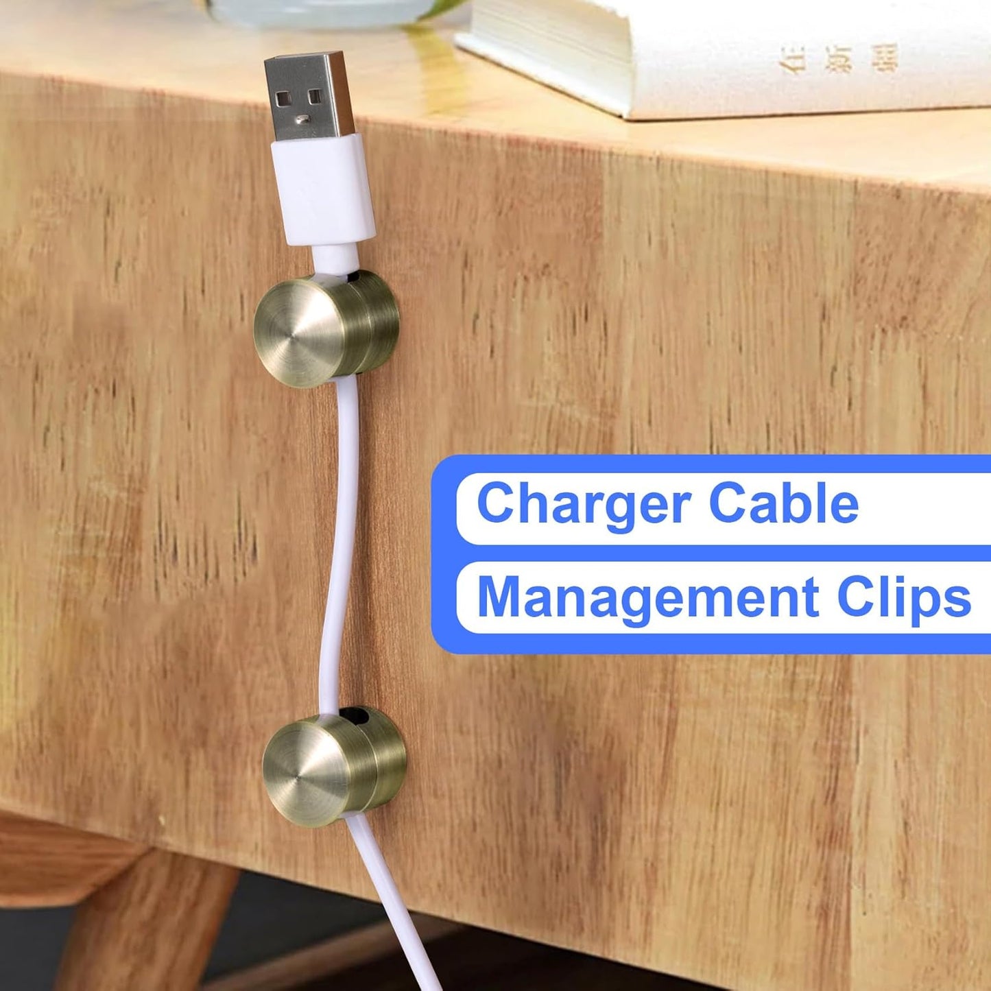 2 Sets Charger Holders for Cords, Antique Copper Color Adjustable Cable Anchor Holders, Adhesive Metal Cord Clips, Cable Management Wire Organizers for Desk, Office, Nightstand