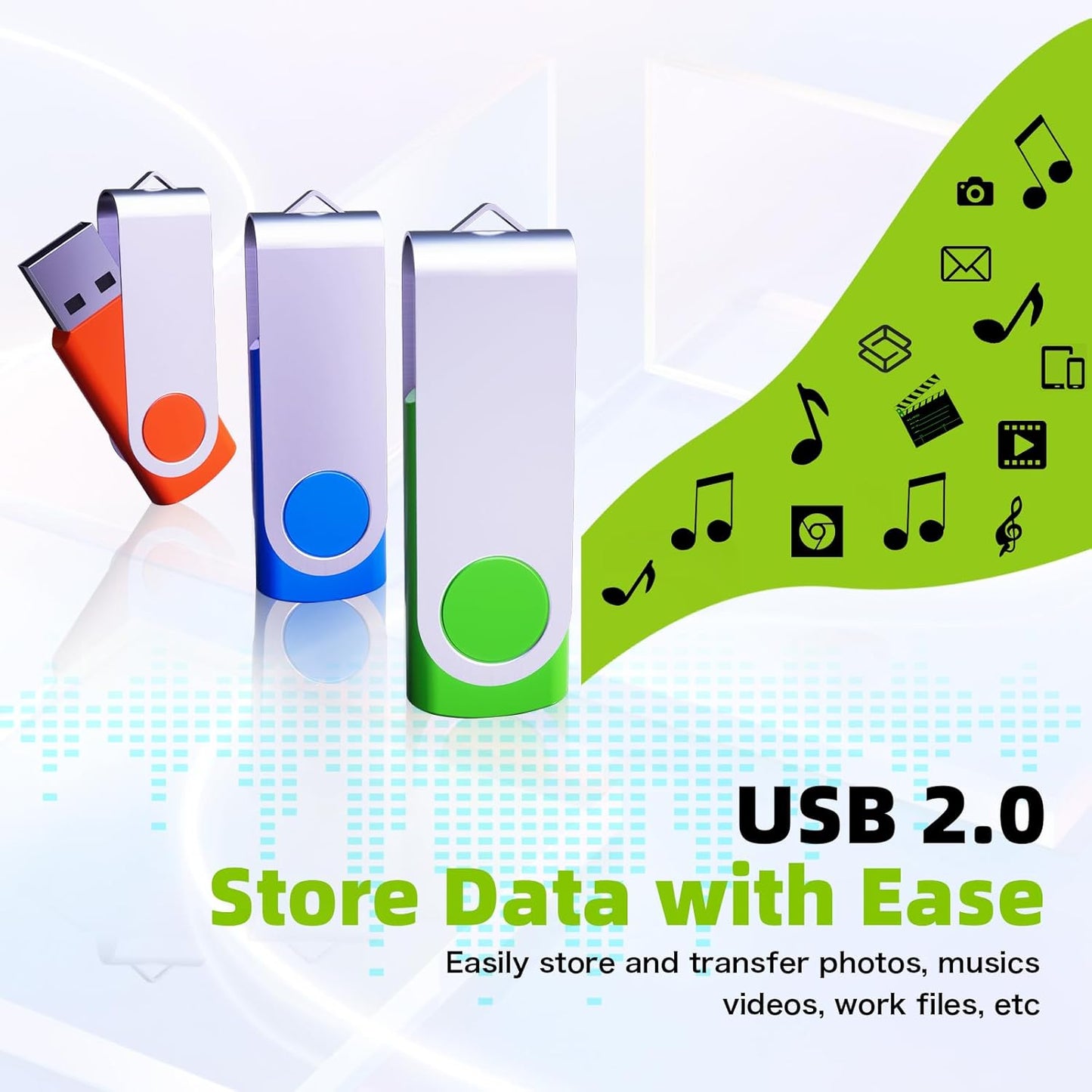 32GB Flash Drive 10 Pack, Wooolken USB 2.0 Thumb Drive Bulk Pen Drive Metal Swivel Memory Stick 32 GB 10 Colors Multipack Value Zip USB Drives with Lanyard