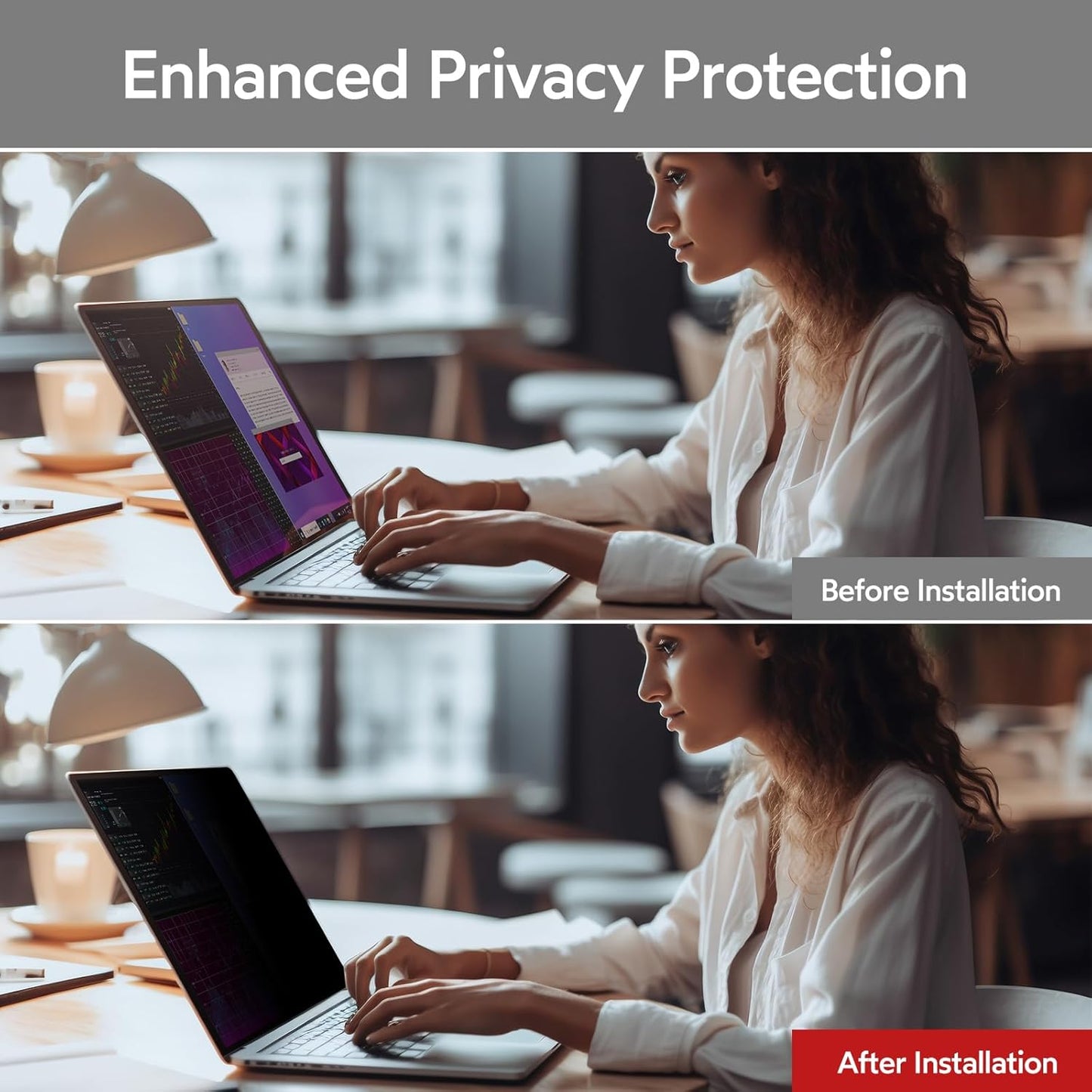 bersem 2 Pack 14 inch Laptop Privacy Screen for 16:9 Ratio Computer Monitor, Anti-Glare, Blue Light Filter, Removable, UV-Blocking