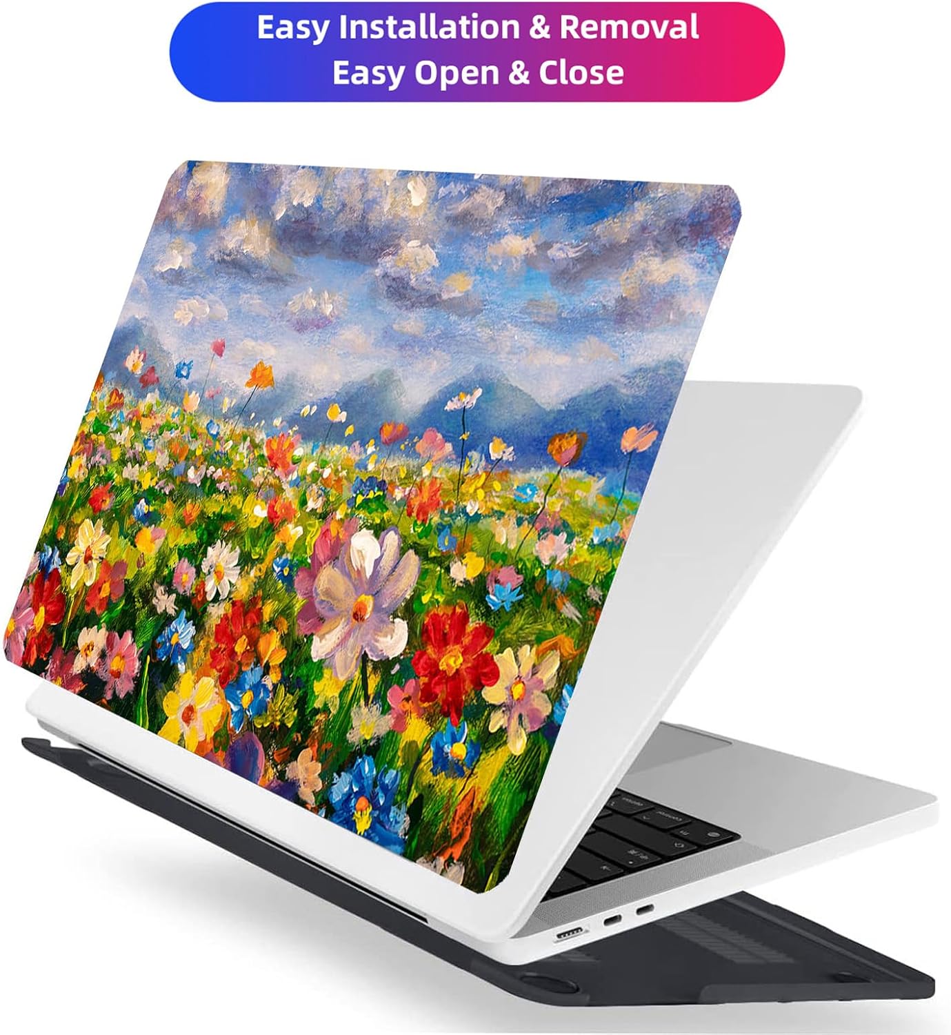 Compatible with MacBook Air 13 Inch Case 2017 2016 2015 2014 2013 2012 2011 2010 Release A1466/A1369, Plastic Hard Shell Case + Keyboard Cover + Screen Protector - Flowers