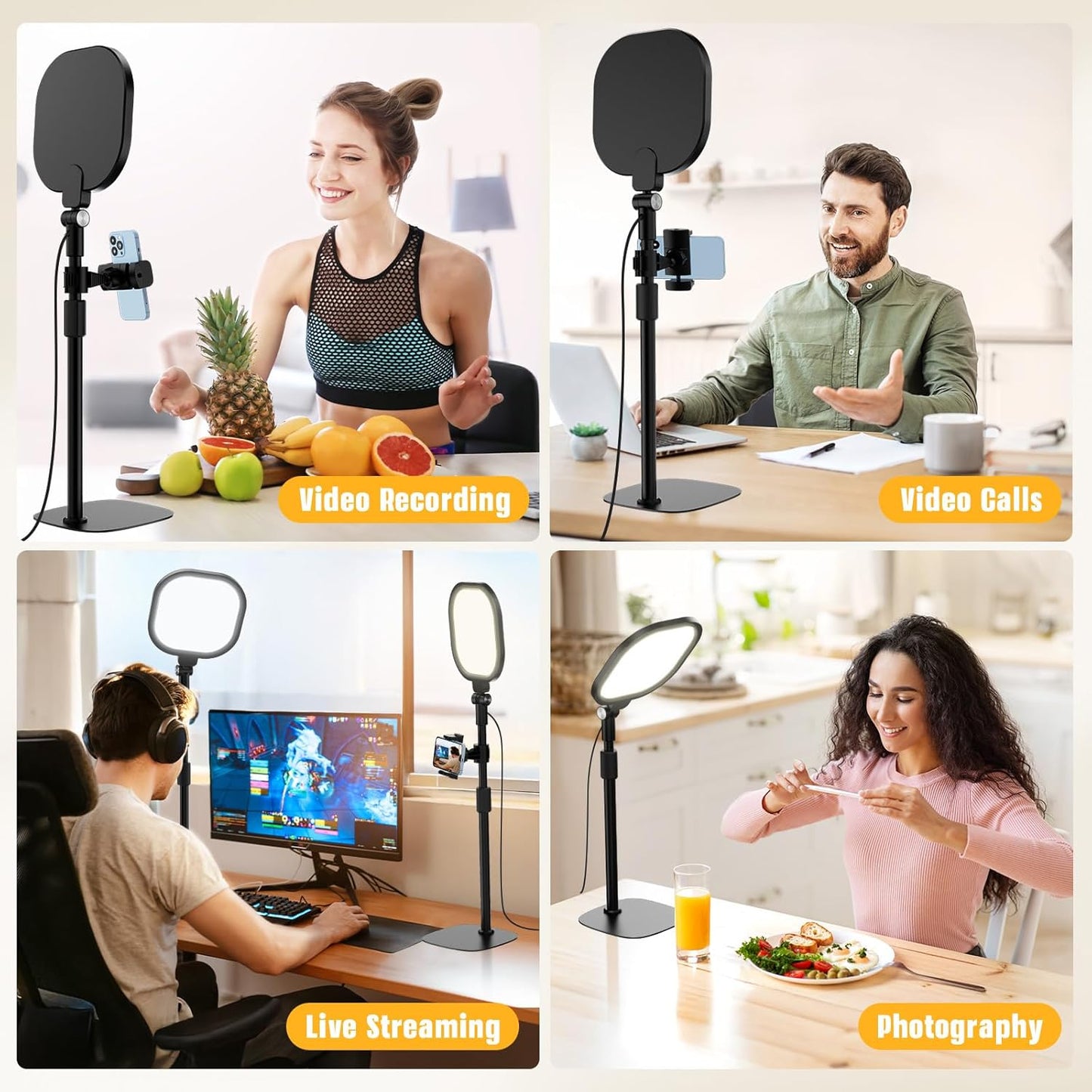 Desk Ring Light with Stand and Phone Holder, 3000K-6500K Dimmable Computer Ringlight for Laptop, Video Conference Light for Zoom Meeting, Video Calls, Webcam, Desktop Light for Video Recording