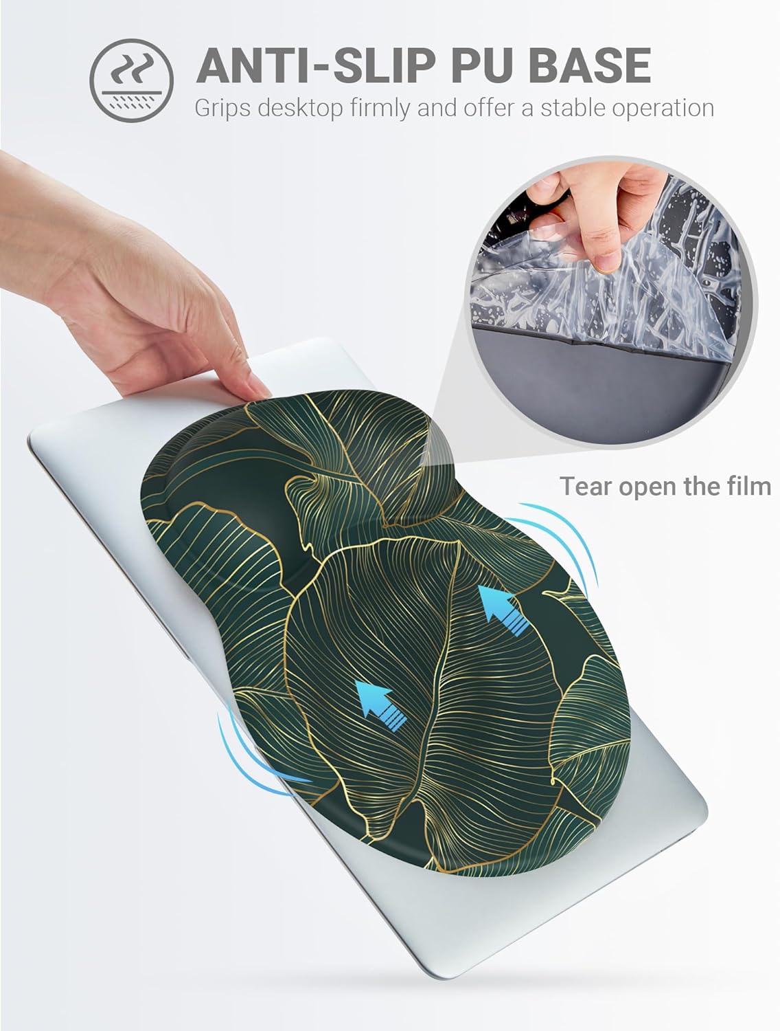 Ergonomic Mouse Pad Wrist Support, Comfortable Mouse Pad Wrist Rest, Relieve Wrist Pain Gel Mouse pad, Non-Slip Rubber Base Mousepad for Laptop, Computer(Green Leaf)