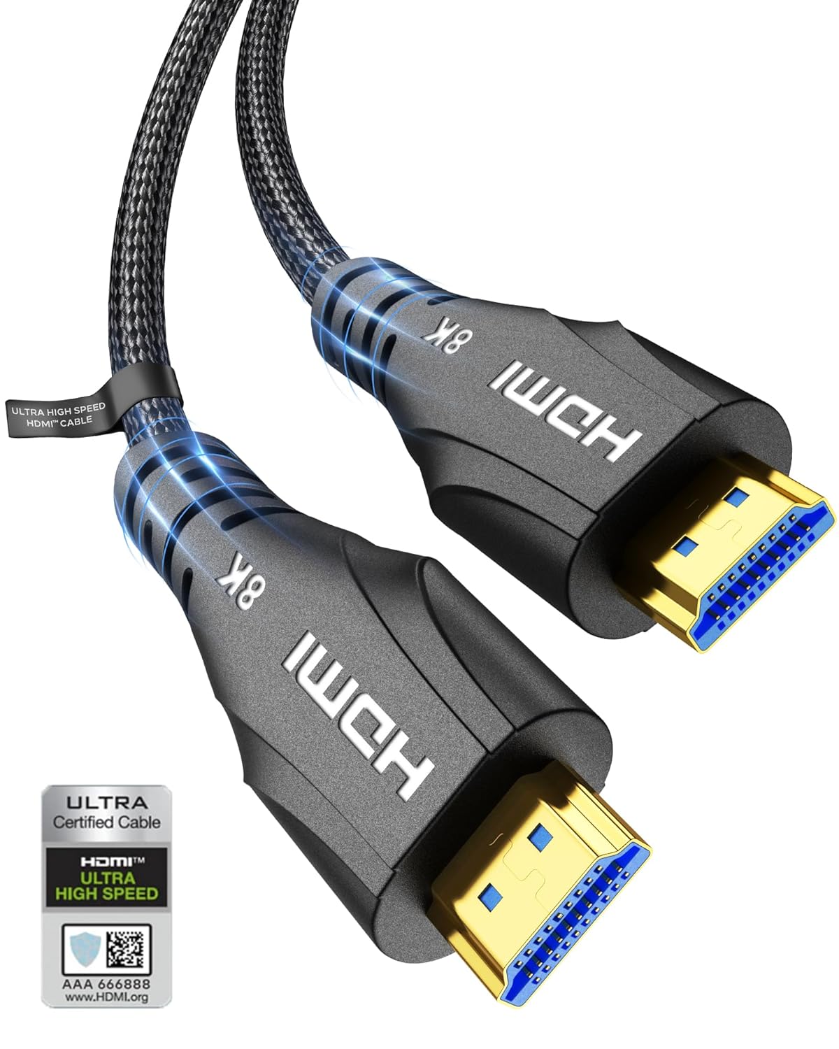 8K HDMI Cable 6.6FT - Ultra High Speed HDMI Cable/Certified/4K 120hz/8K 60hz/48Gbps/Braided/eARC/HDCP 2.2&2.3 - Compatible for Blu-ray/HDTV/PS5/Monitor