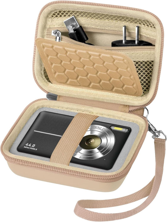 Carrying & Protective Case for Digital Camera, AbergBest 21 Mega Pixels 2.7" LCD Rechargeable HD/Kodak Pixpro/Canon PowerShot ELPH 180/190 / Sony DSCW800 / DSCW830 Cameras for Travel - Beige
