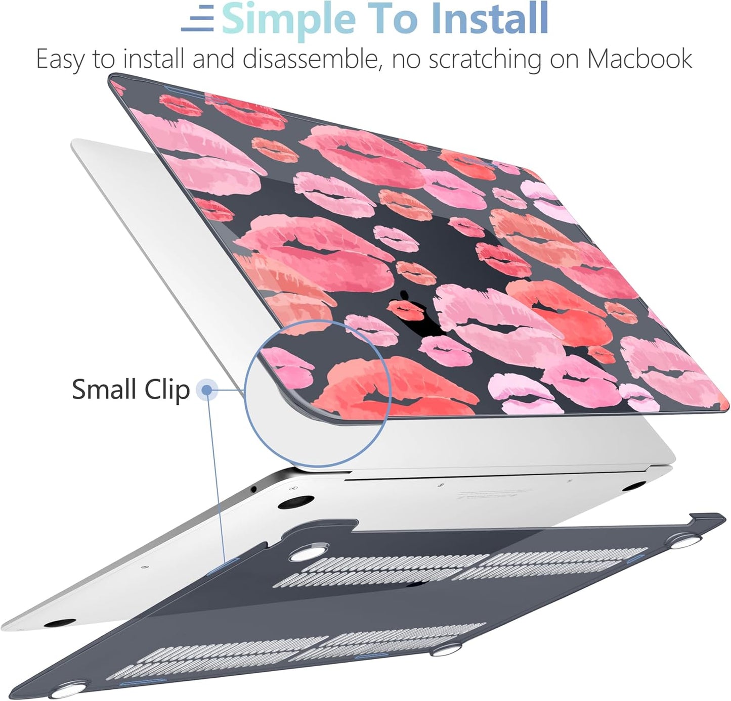 MEEgoodo for MacBook Air 13.3 inch Case 2021 2020 2019 2018 A2337 M1 A2179 A1932, Laptop Shell for MacBook Air M1 with Keyboard Webcam Cover & Trackpad Film & Type C Adapter,Red & Pink Lips