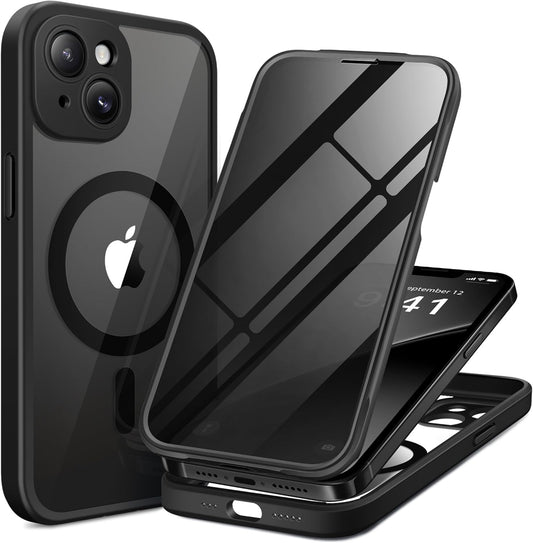 BERFY Magnetic for iPhone 14 Case, Compatible with MagSafe, Built-in Privacy Screen Protector and Upgraded Camera Protection, Anti-Spy Full Body Shockproof Phone Case for 14 6.1", Black