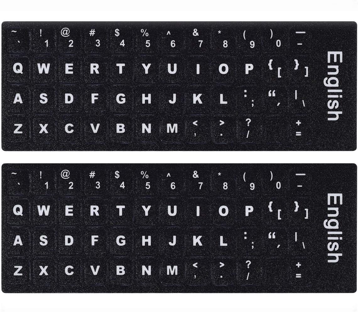 2PCS English Keyboard Letters Replacement Stickers, Large Print Bold White Font on Black Background US Keyboard Letter Stickers for Laptop Desktop Computer Keyboard Alphabet Stickers