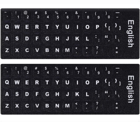 2PCS English Keyboard Letters Replacement Stickers, Large Print Bold White Font on Black Background US Keyboard Letter Stickers for Laptop Desktop Computer Keyboard Alphabet Stickers