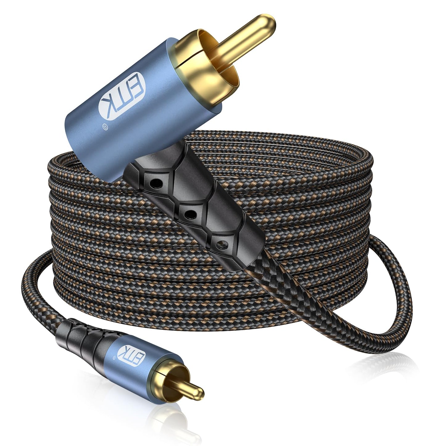 EMK RCA Subwoofer Cable 90 Degree RCA to RCA Audio Cable 24K Gold-Plated Nylon Braided Double Shielded Digital Analogue Supports Amplifiers,Home Theater,Hi-Fi Systems,Subwoofer(50ft/15m)