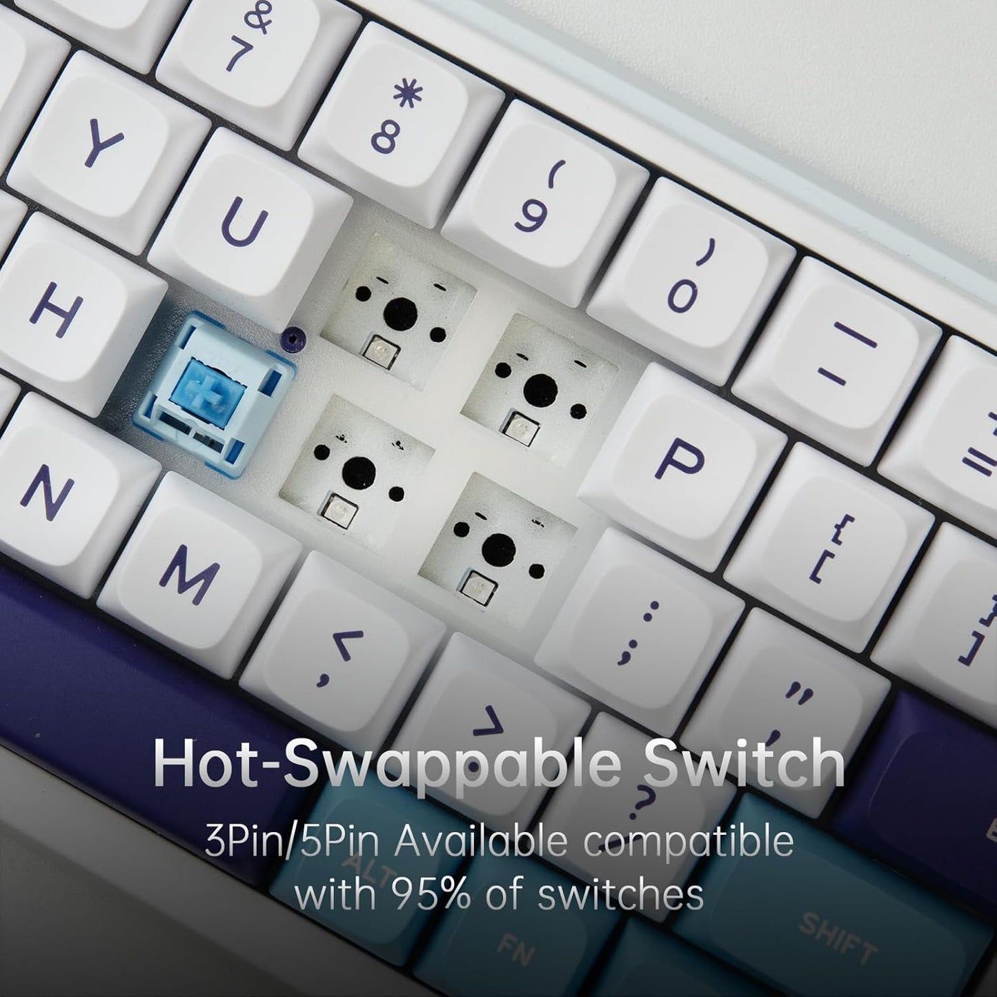 K68 Pro Gaming Keyboard, Layout Compact Wireless Mechanical Keyboard, Gasket Hot Swappable Custom BT 5.0/2.4G/USB-C Office Keyboard for Windows Mac (Blue-White, Eternity Tactile Switch)