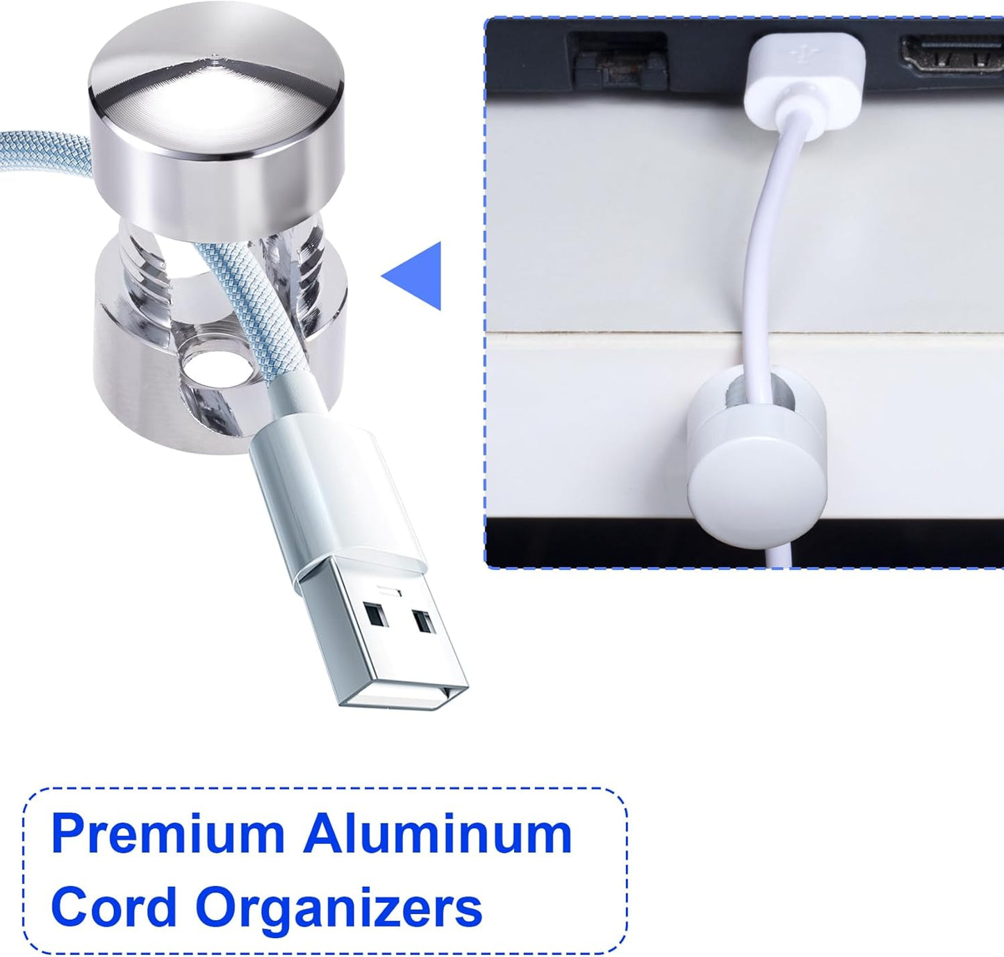 3 Sets Charger Holders for Cords, Adjustable Cable Anchor Holders, Adhesive Metal Cord Clips, Cable Management Wire Organizers for Desk, Office, Nightstand - Gold, White, Silver